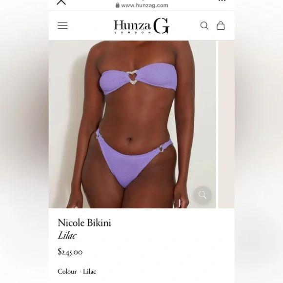 NWT hunza g nicole crinkle bikini set in lilac - Picture 5 of 7